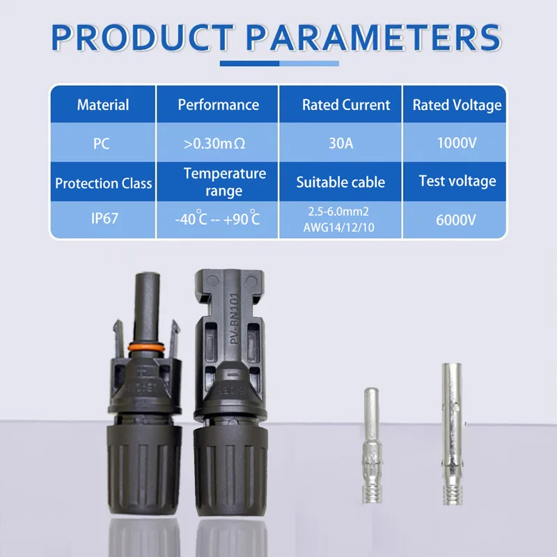 EU Warehouse 100Pairs/Lot Male and Female PV Connector Solar Connector 30A 1000Vdc 1500Vdc IP68 Aor Solar Cable 2.5~6mm2 Connect