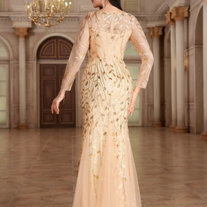 Vestido de noite completo da sereia, O pescoço, bordado de tule, vestido de festa longo, vestido formal elegante, venda quente, 2022 10 principais vendas vestido longo de festa bordado - №5