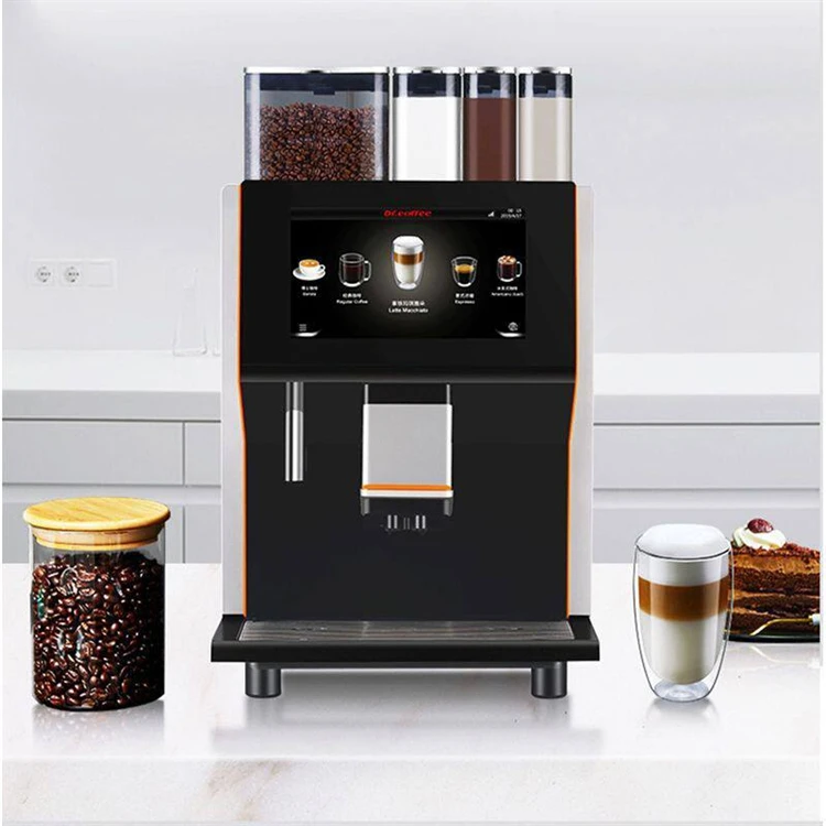 Commercial Fully Automatic Freshly Ground Coffee Machine with Automatic Water Supply for Restaurants, Hotels, and Offices.