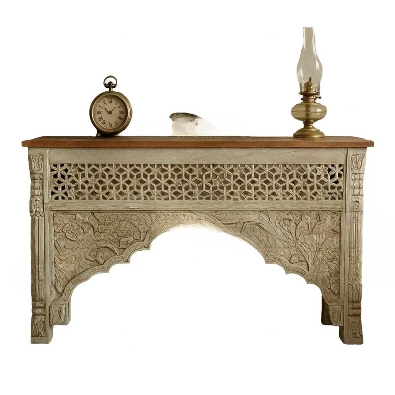 French retro solid wood carving flower porch cabinet living room decorative cabinet locker home display cabinet hollow