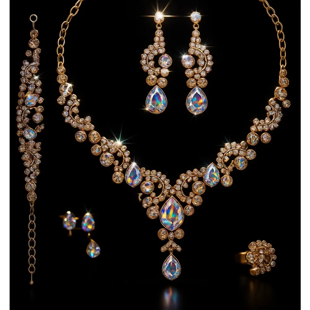 

Элегантный комплект украшений с кристаллами: колье, серьги, браслет, кольцо для невесты, свадебный набор для женщин