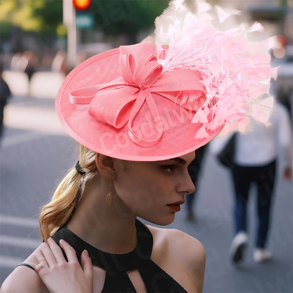 

Luxury Fascinator Feather Derby Hat Headband Women Fashion New Millinery Cap Ladies Bride Wedding Headpiece With Headband Bride
