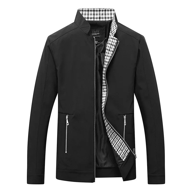 

Spring Men Jacket Fashion Plaid Patchwork Stand Collar Loose Male Outerwear Long Sleeve Pocket Zipper Casual Versatile Man Coat