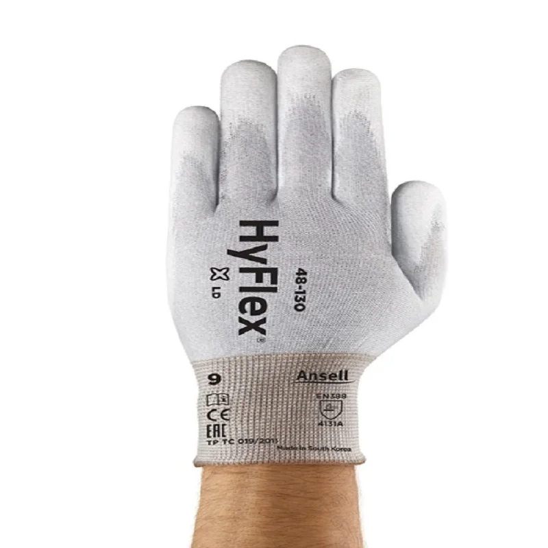 Ansell HyFlex 48-130 anti-static and wear-resistant gloves polyurethane coating oil resistant nylon discharge protection