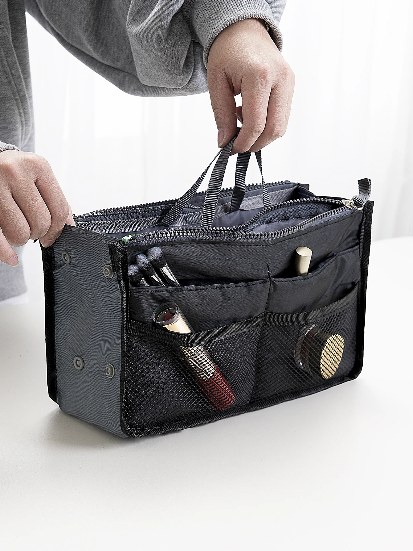 (1pc)Korean Version Multifunctional Folding Storage Bag with Double Zippers, Large Capacity WOMEN'S Portable Makeup Bag