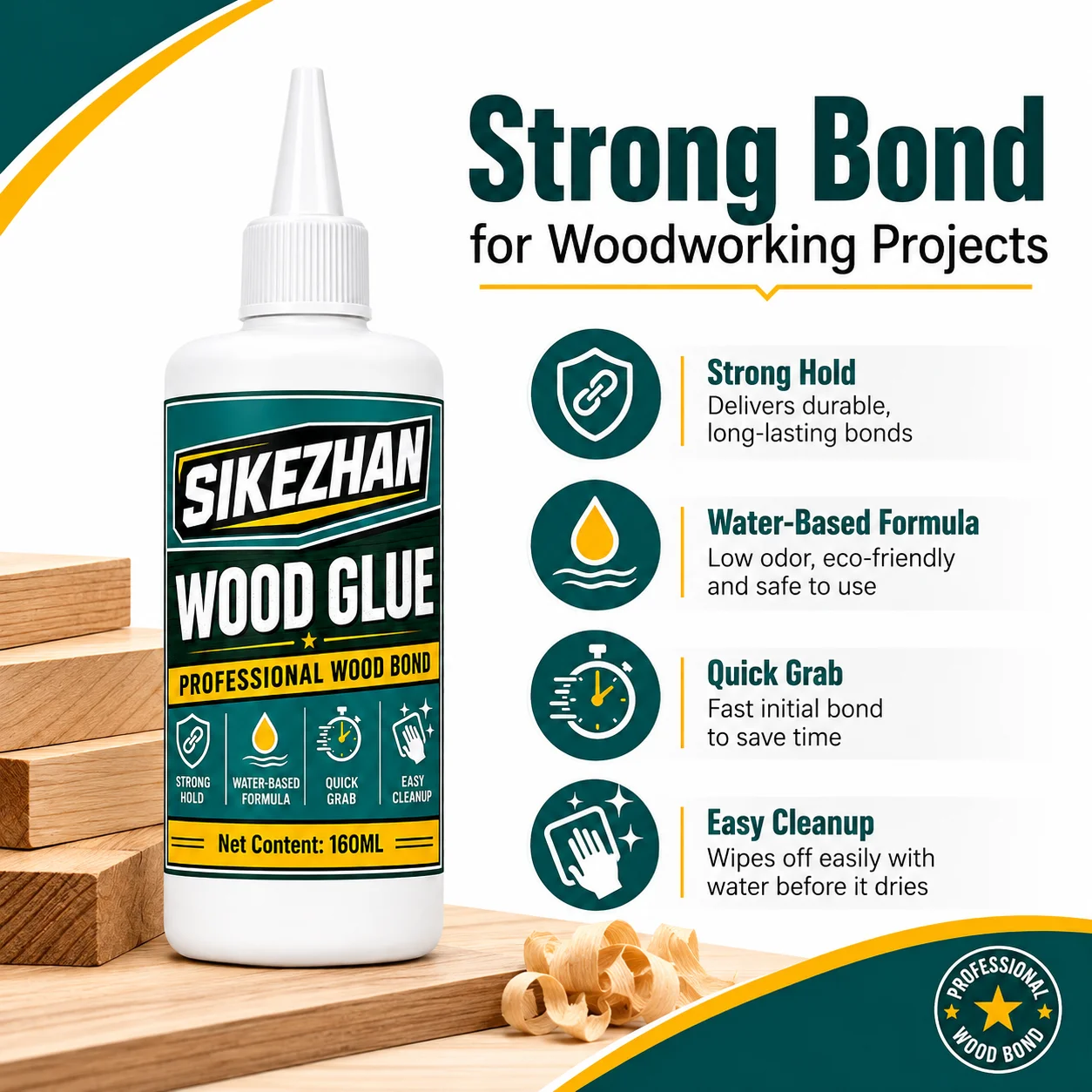 160ml Professional Wood Glue, Fast-Grip Water-Based Adhesive for Woodworking, Furniture Assembly, DIY Crafts and Home Repairs - view 2