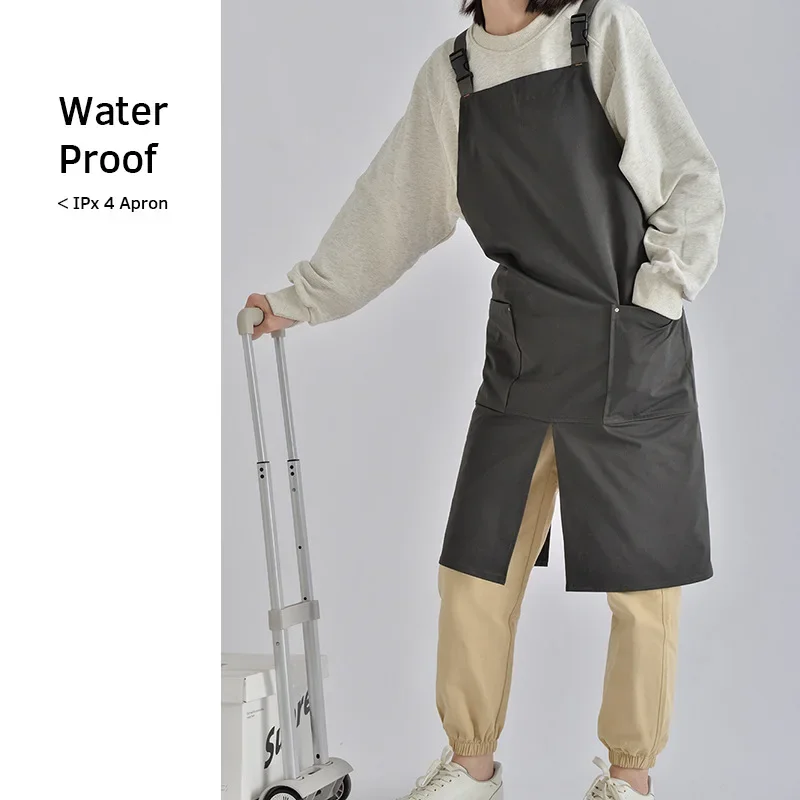 

Fashion Korea and Japan Waterproof Coffee Restaurant Canvas Apron Barber Nail Salon Smock Overalls Bib Cotton Kitchen Uniform