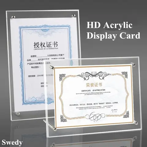 아크릴 사인 거치대 디스플레이 스탠드, 인증서 파일 거치대 테이블 메뉴 전단지 사진 그림 포스터 프레임, A4 210x297mm