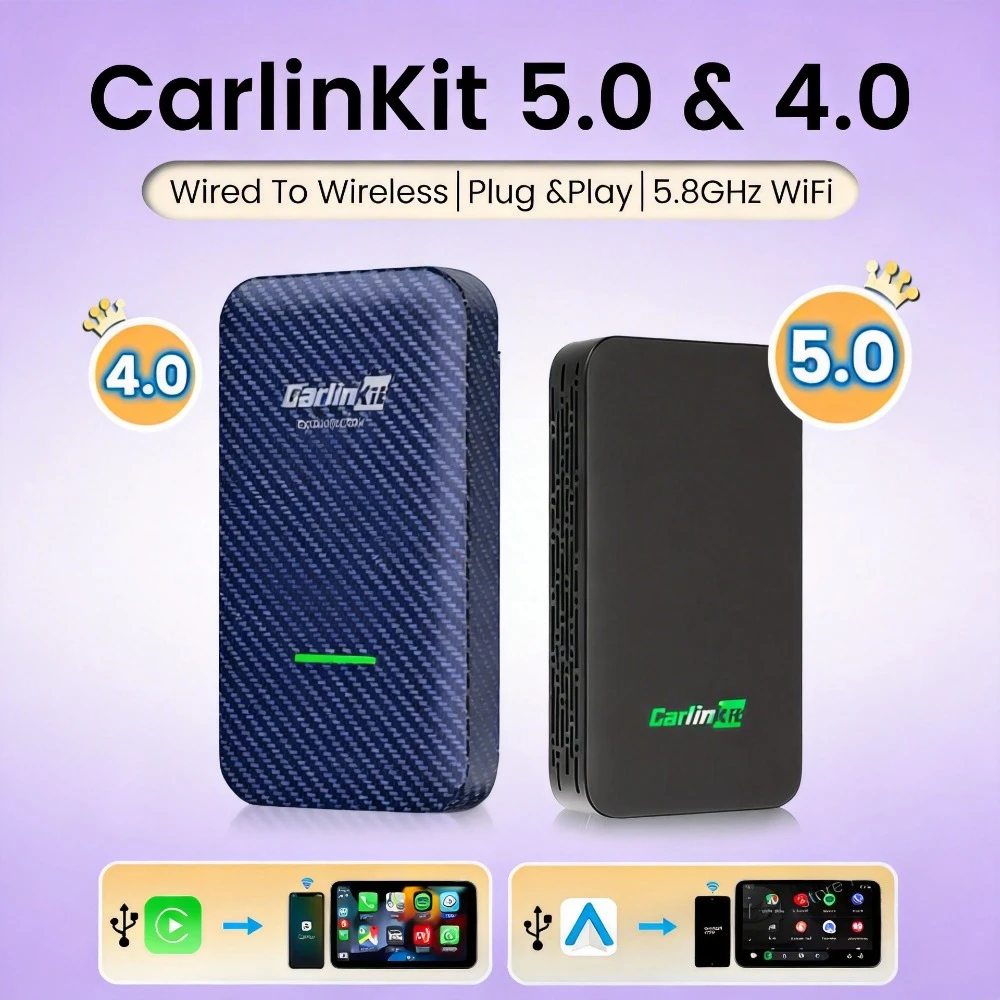 

Wireless CarPlay Adapter CarlinKit 5.0 & 4.0 Android Auto Dongle, Smart Car Play Box for iOS Android Multi-Device Compatible
