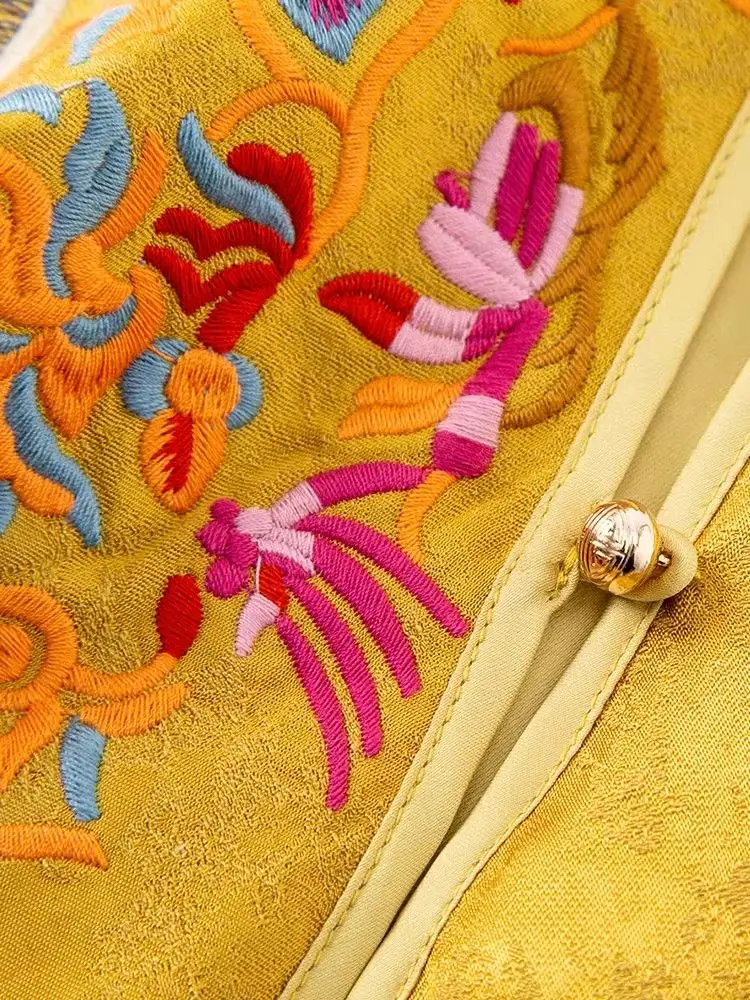 الحرير الساتان المطرزة سترة المرأة النمط الصيني Vintage سترة جاكار بلا أكمام بلوزات الرجعية الإناث الخريف موضة جديدة #3