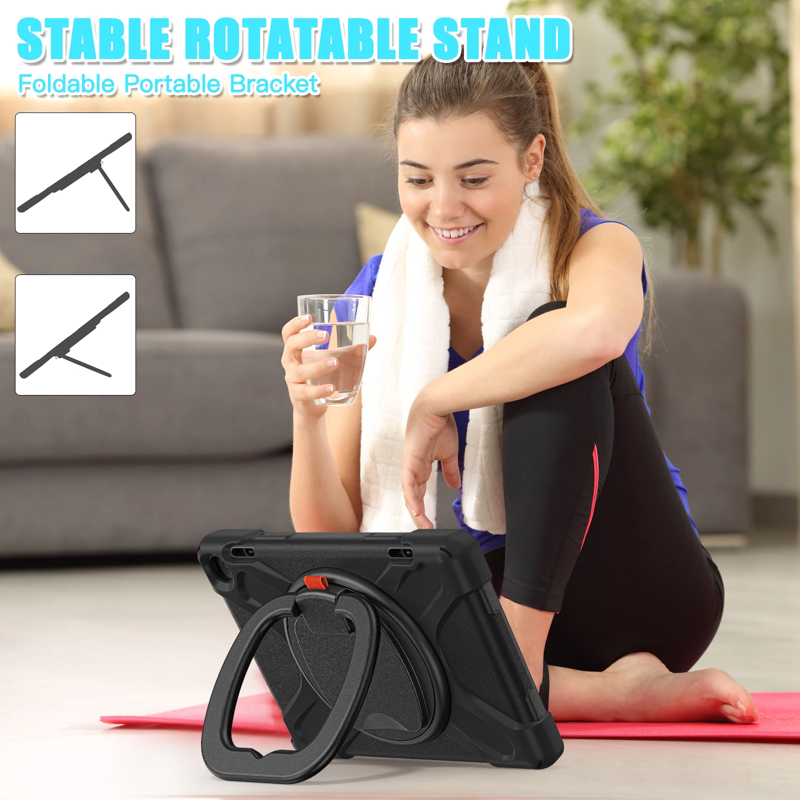 Capa robusta com suporte giratório para amazon fire hd 8 (plus) 2024 2022 8.0 polegadas capa de armadura resistente com alça alça de ombro