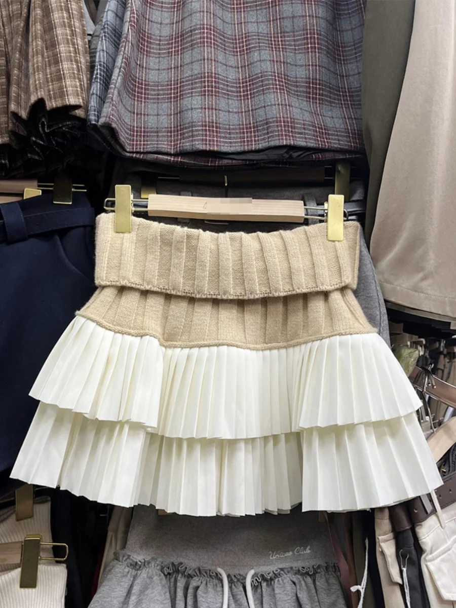 

Вязаная плиссированная юбка с высокой талией для женщин, весна-лето, новинка, большие размеры, лоскутное утягивающее платье, торт ape, пушистая ор...