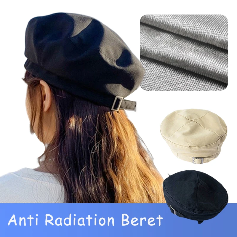 

Silver Fiber Electromagnetic Wave Radiation-proof Hats Women Anti-radiation Berets Mobile Phones Computers EMF Shielding Cap