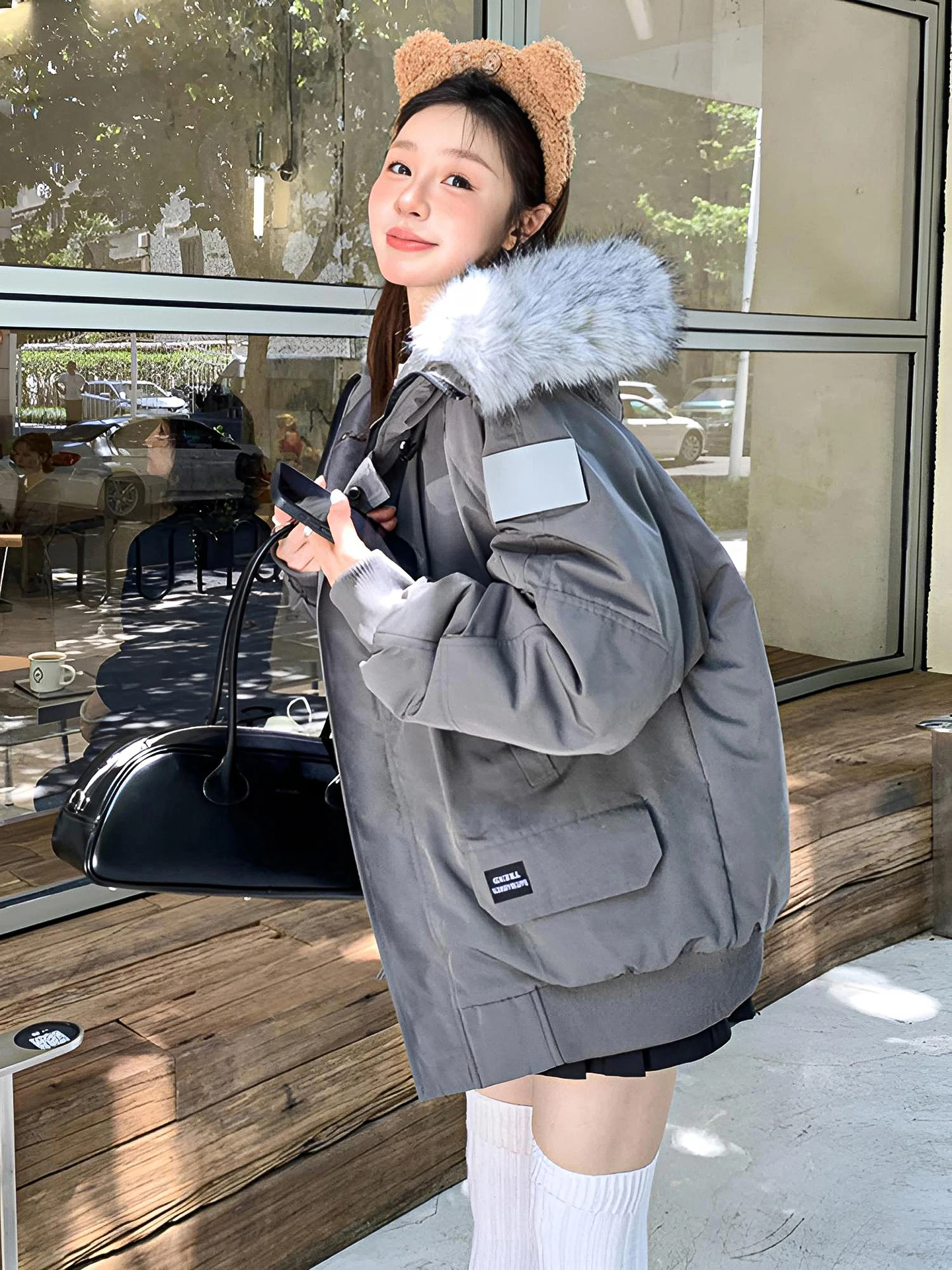 

Двусторонняя женская парка в осеннем французском стиле, модная укороченная модель с леопардовым принтом, утепленная, с завязками, женственная, хлопковая, с V-образным вырезом, для девушек