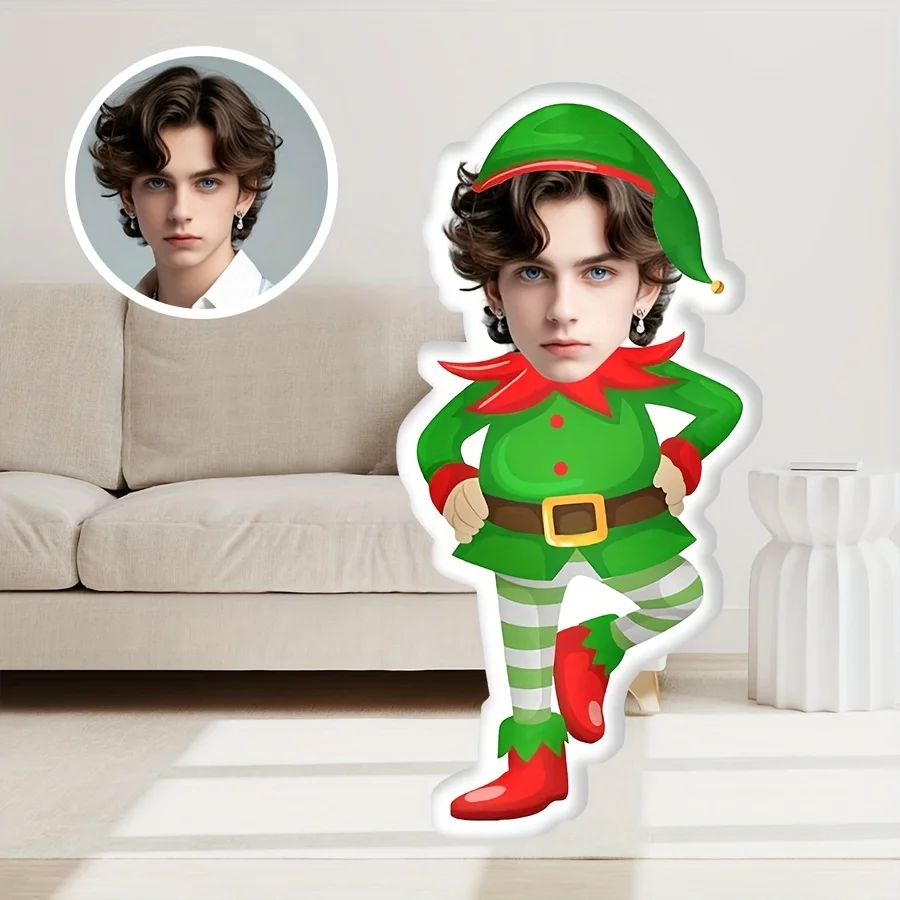 Grüner Weihnachtsmann, personalisiertes Gesicht, Plüschkissen, das perfekte Geschenk für Männer und Frauen, realistischer 3D-Druck – Detail 5