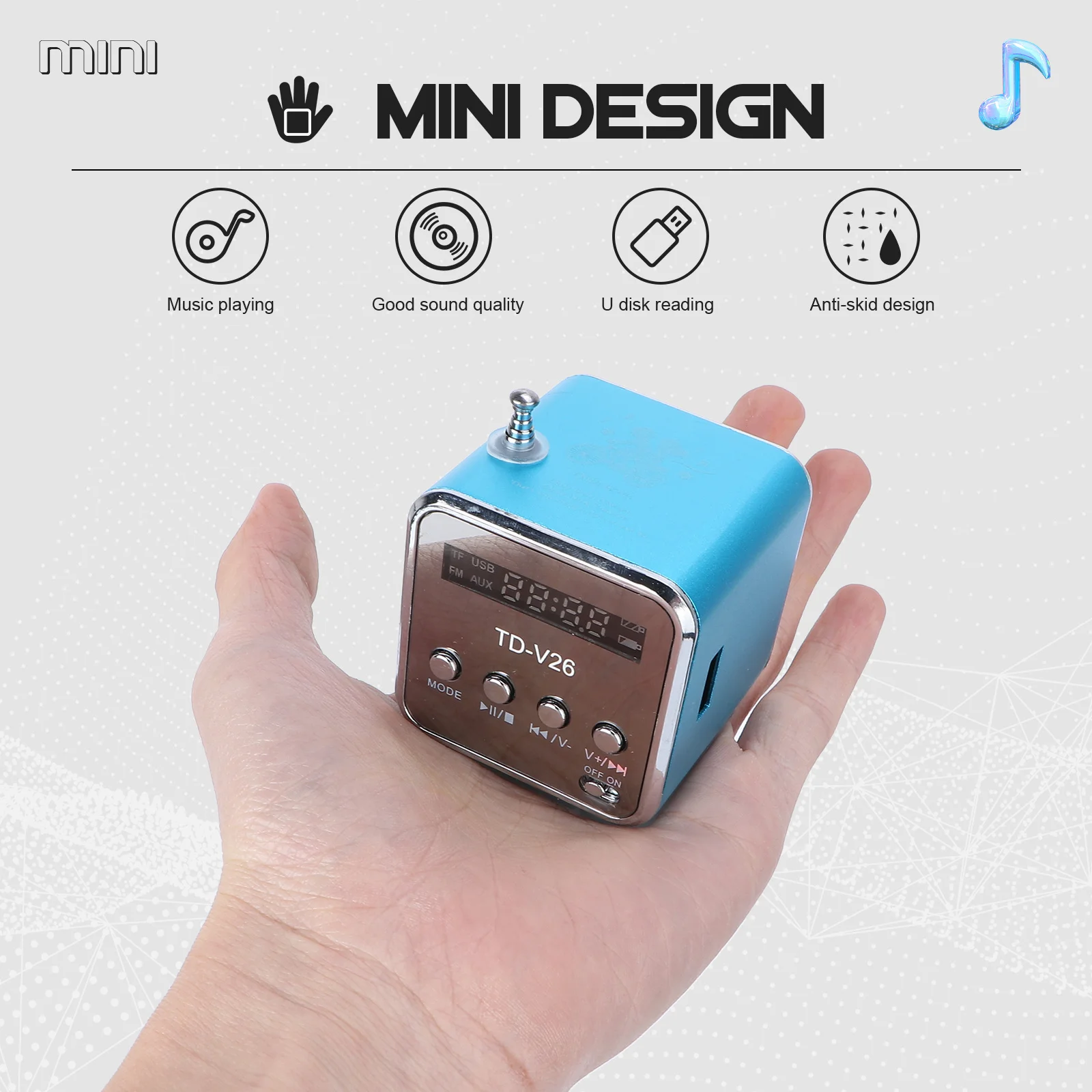 Mini altoparlante digitale portatile blu lettore Mp3 Mp4 disco micro USB supporto radio Fm illuminazione display a LED