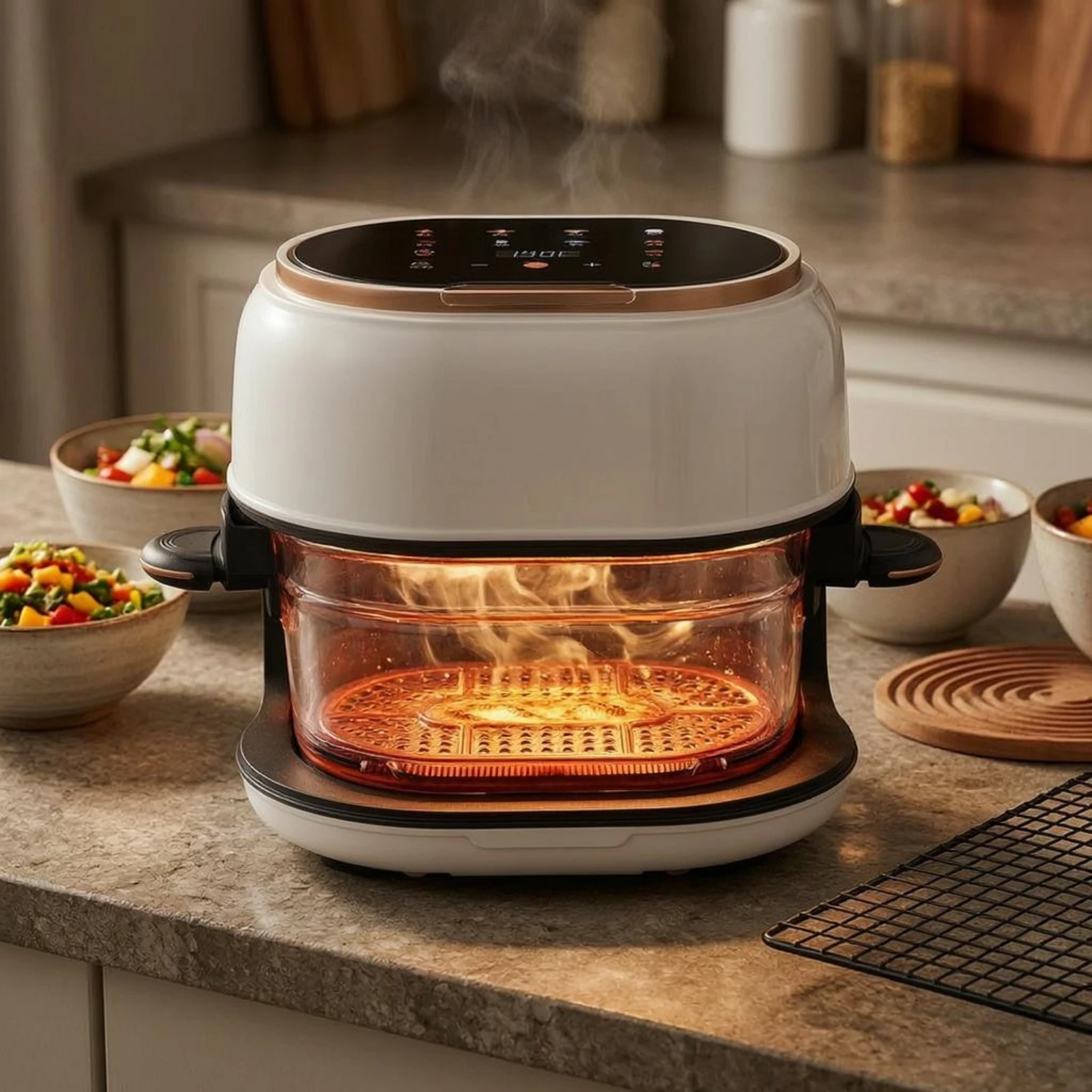 Large Glass Air Fryer Adjustable Temperature Air Fryer Kitchen Appliance 60-Minute Timer Multi-Function