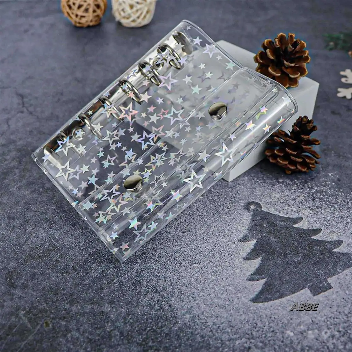 2X A7 Budget Binder Cover Clear PVC 6 Ring Binder Glitter Star Refillable Notebook Shell Protector With 2 Snaps