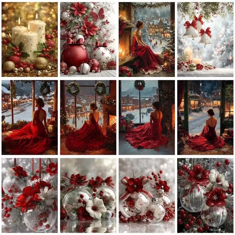 CHENISTORY Coloring By Number Christmas Candle Kits DIY Paint By Numbers On Canvas HandPainted Unique Gift Children's Room Decor