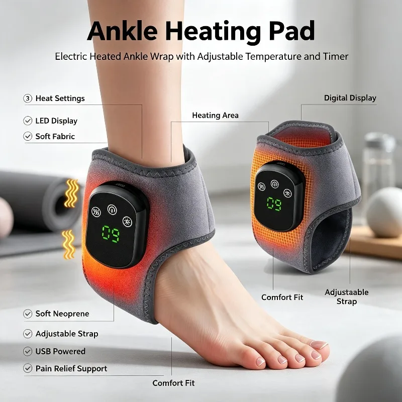 Rechargeable Ankle Support Massager Electric Heating Compress Joint Relax Foot Care Device Sports Ankle Fatigue Relief Tool