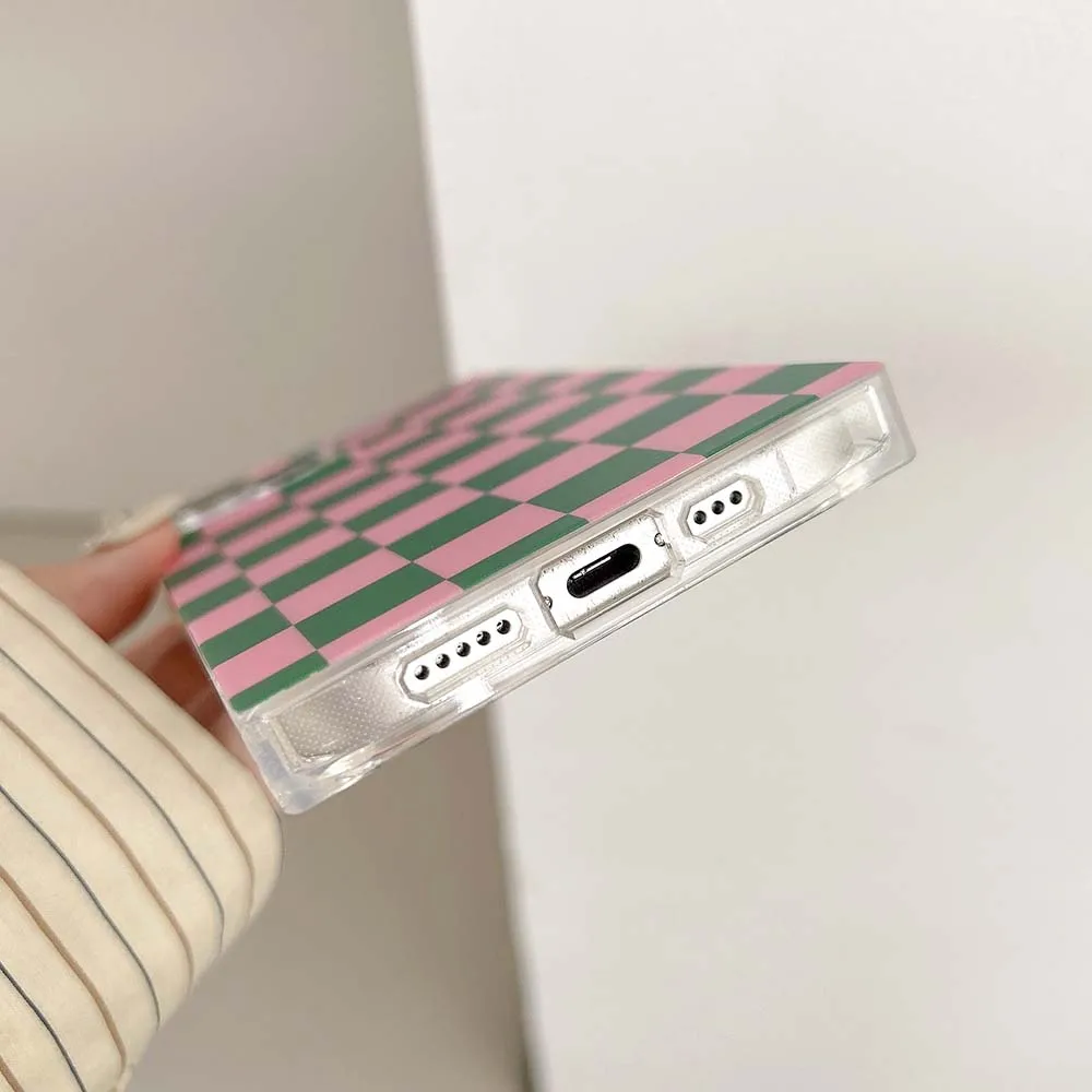 Rectangle Pink Green Cube imd Pattern Case For iPhone 17 16 15 14 13 Pro Max Thick Shockproof Soft TPU Cover Skin