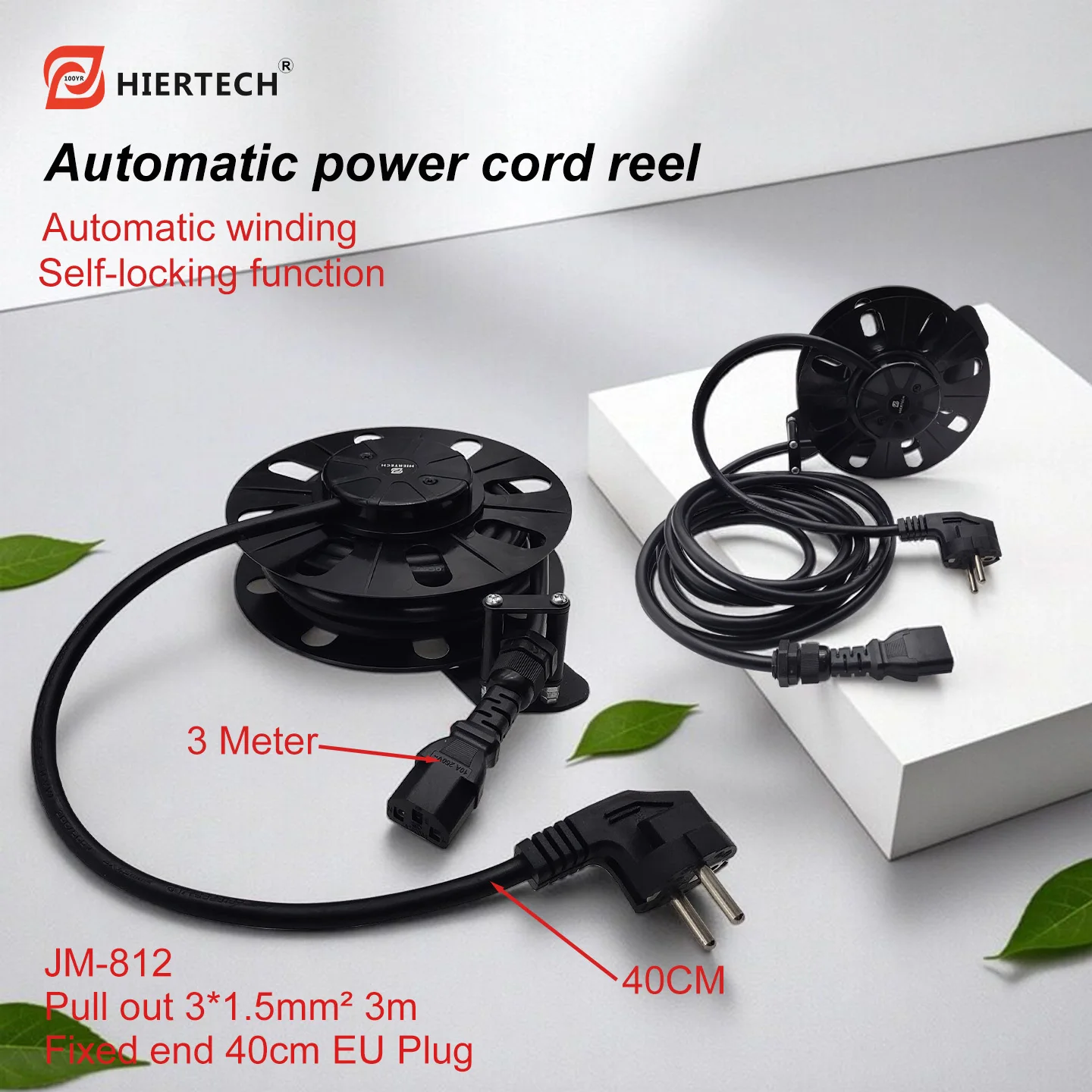

Hiertech Черный 3-метровый шнур питания с автоматической выдвижной катушкой и вилкой европейского стандарта с функцией самоблокировки