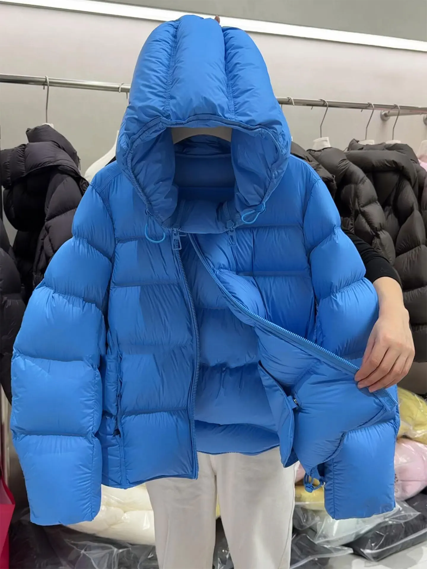 Korean Style Blue Bread Coat Thick Warm Cotton Winter Clothes Short Cotton Filled Outerwear Stylish Commute Loose Fit Zipper