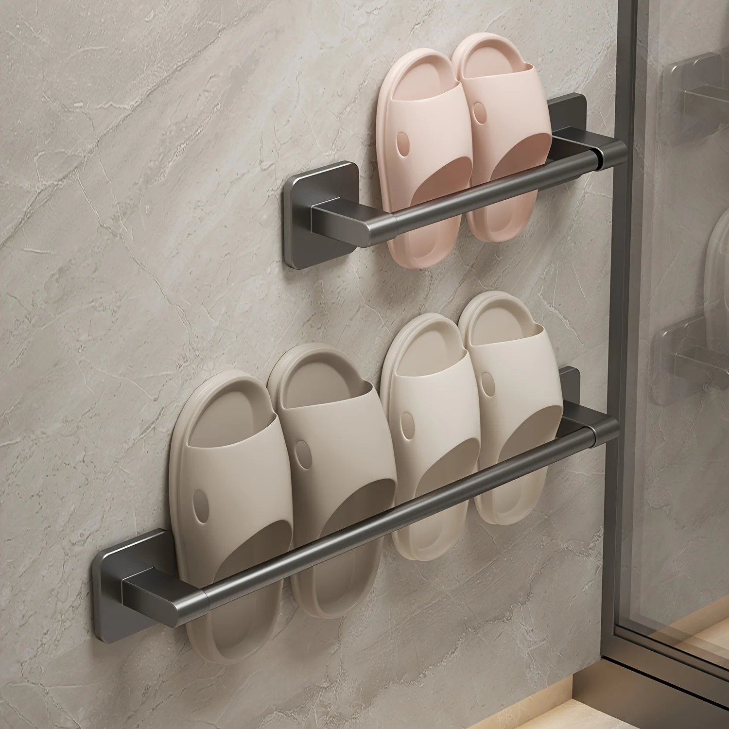 Bathroom slipper and towel rack, patch-type towel and slipper bar, space-saving shoe storage rack behind the door