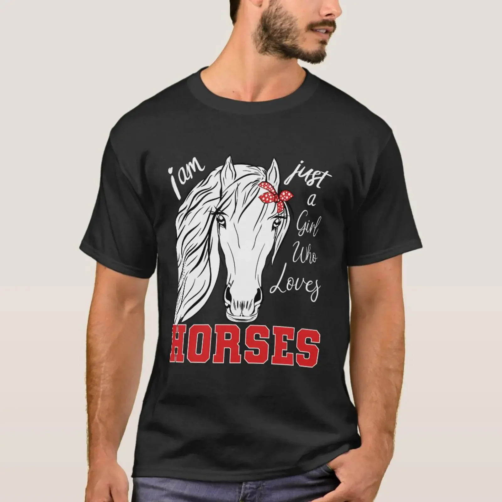 Ich bin nur ein Mädchen, das Pferde liebt. Reit-T-Shirt im Vintage-Look, gewaschenes Streetwear-Oberteil mit Stretch für den Alltag.