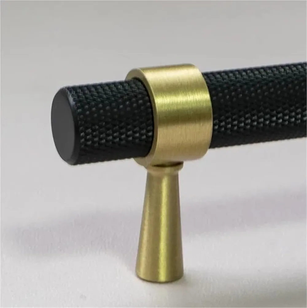 Long Knurled Handle Kitchen Cabinet Door Handles Drawer Pulls Solid Brass T Bar Bedroom Knobs Wardrobe Decor Furniture Hardware