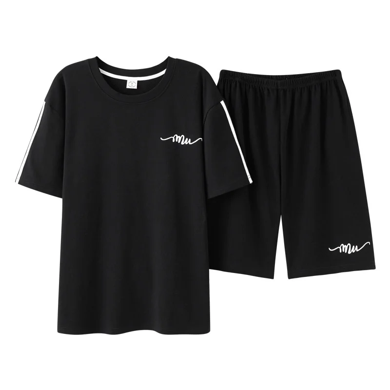 2022 New Summer Pajamas Men\'s Cotton Short Sleeved Shorts Spring And Autumn  Youth Large Size Home Clothes Can Be Worn Out