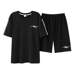 2022 New Summer Pajamas Men's Cotton Short Sleeved Shorts Spring And Autumn  Youth Large Size Home Clothes Can Be Worn Out