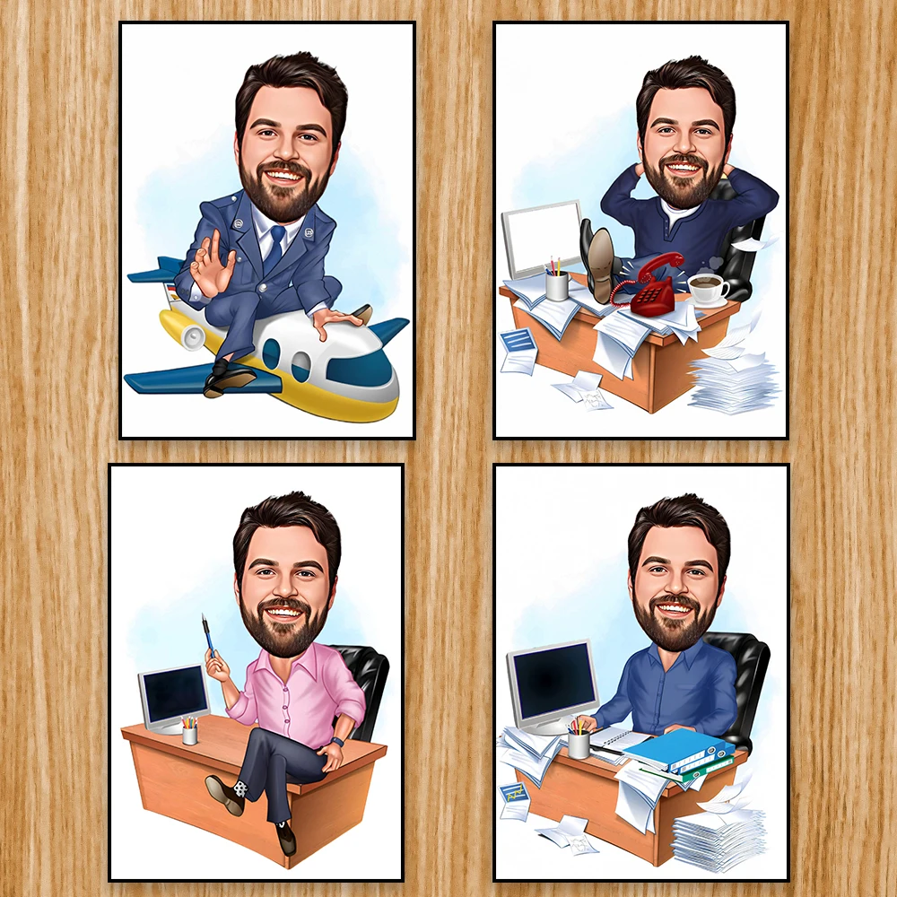 Custom Boss Caricature from Photo Poster Boss Gift for Men Personalized Boss Cartoon Print Canvas Painting Funny Gift for Boss