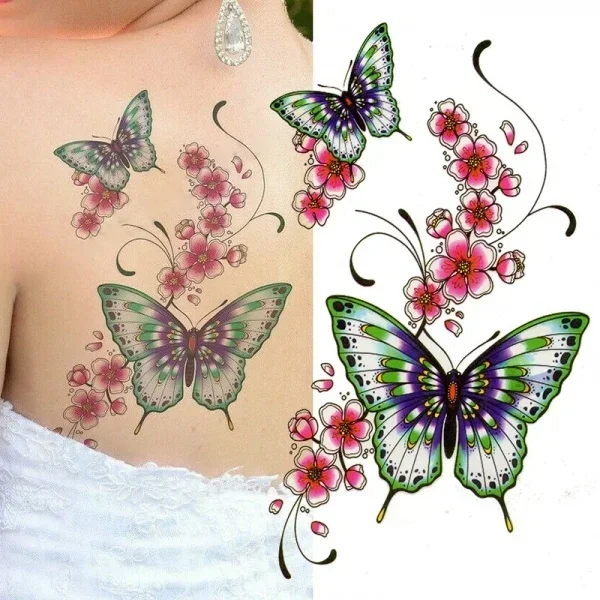 1 szt. Duży kwiat motyla Tymczasowy tatuaż Lady Body Art Naklejka Wodoodporna