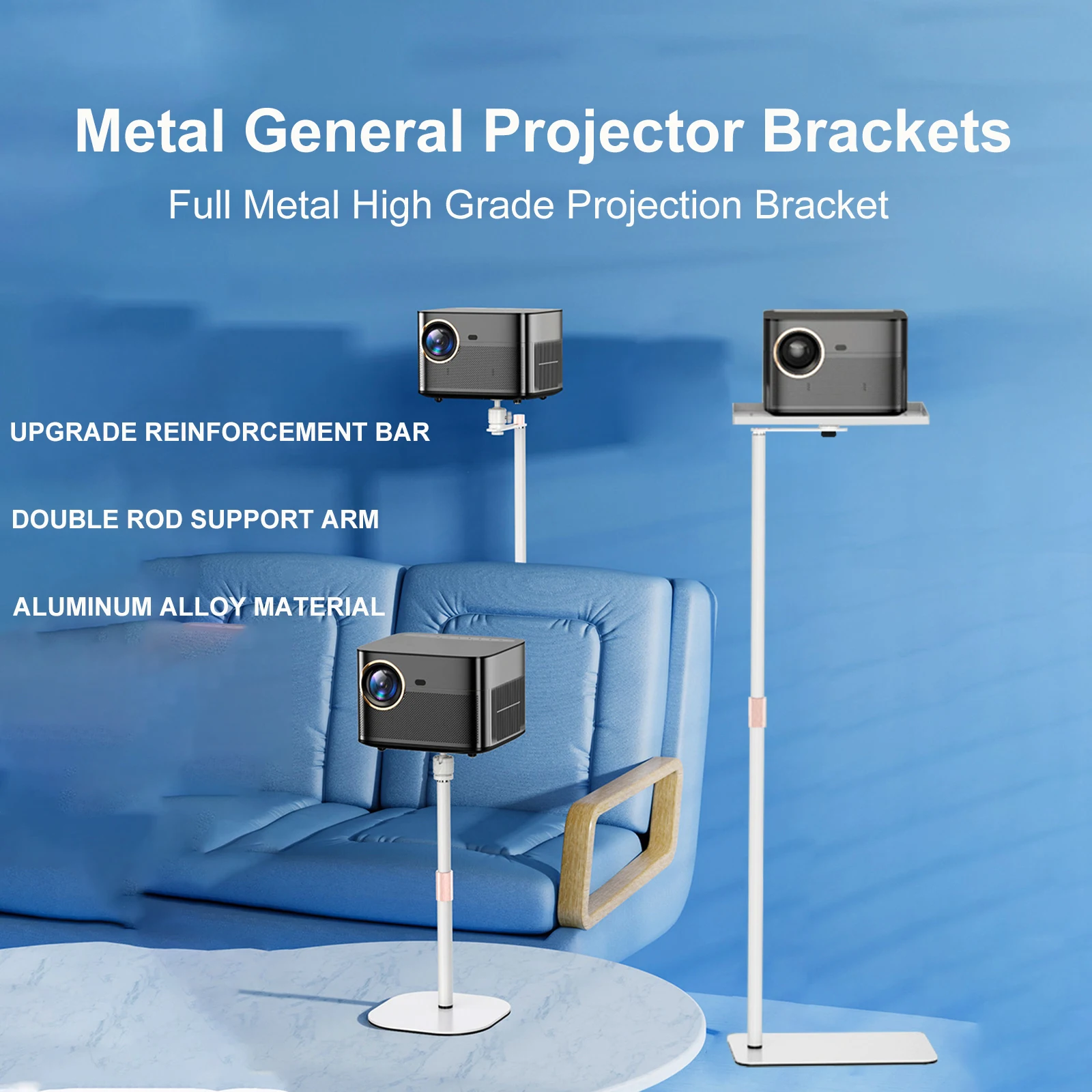 Soporte de Metal para proyector de suelo, accesorio giratorio de 160cm/62 pulgadas, multiángulo ajustable, 360 PTZ, para película y vídeo