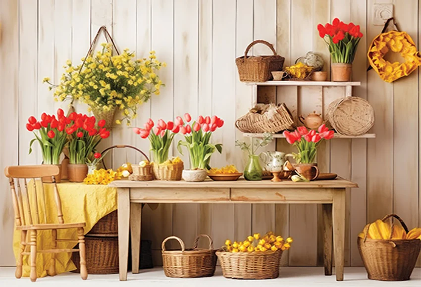 Mehofond 写真撮影の背景春の花の庭の窓カーテン子供大人の誕生日パーティーポートレート装飾背景写真スタジオ