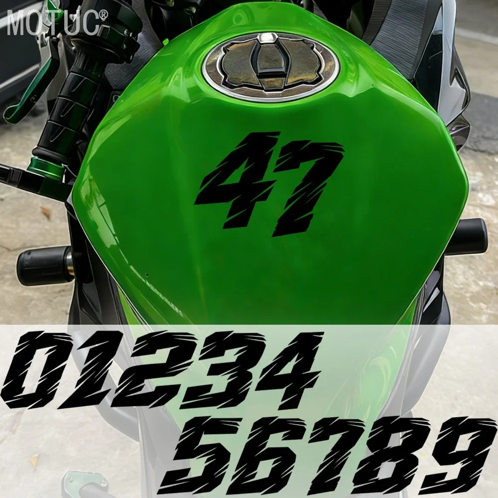 Racing Number Sticker Set 2PCS 2D Flat Black Vinyl Decals 0-9 Textured for Motorcycle Tank Body Helmet Auto Decor