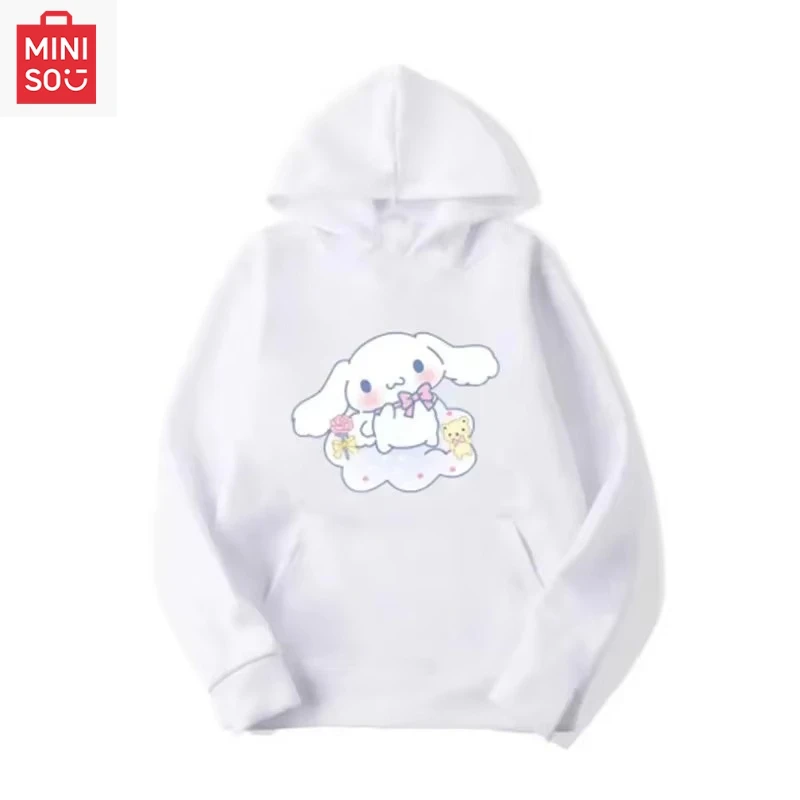 

Женский пуловер с капюшоном без шнурков MINISO, милый и мягкий стиль, уличная мода Kawaii, подходящая для повседневной моды