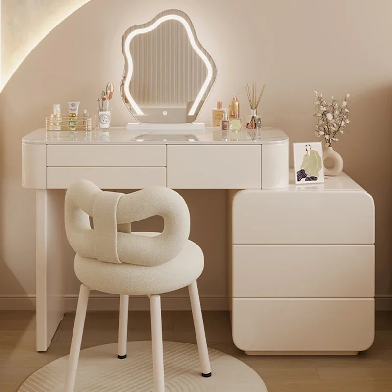 

Cheap White Dressing Table Modern Mirror Led Nordic Women Dressing Table Lights Corner Comoda Pra Quarto Room Furniture