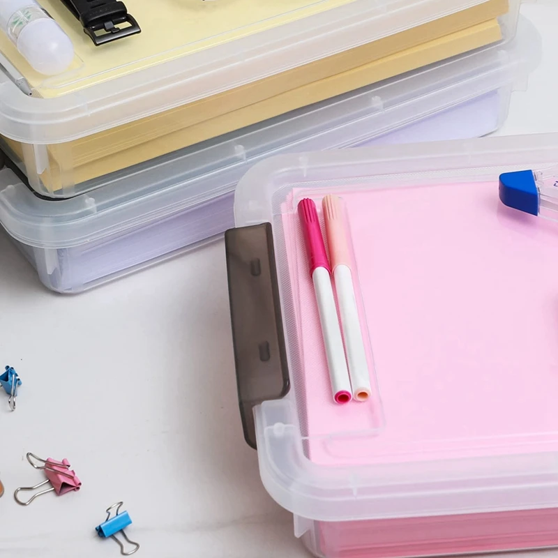 3 PCS Plastic Storage Bins With Latching Lids Portable Project Case Clear File Box Stackable Storage