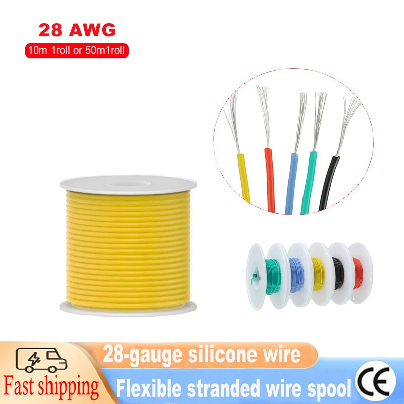 28-Gauge Silicone Wire,High-Quality Flexible Silicone – 28 AWG Stranded Wire – DIY Spool (10m/roll or 50m /roll)