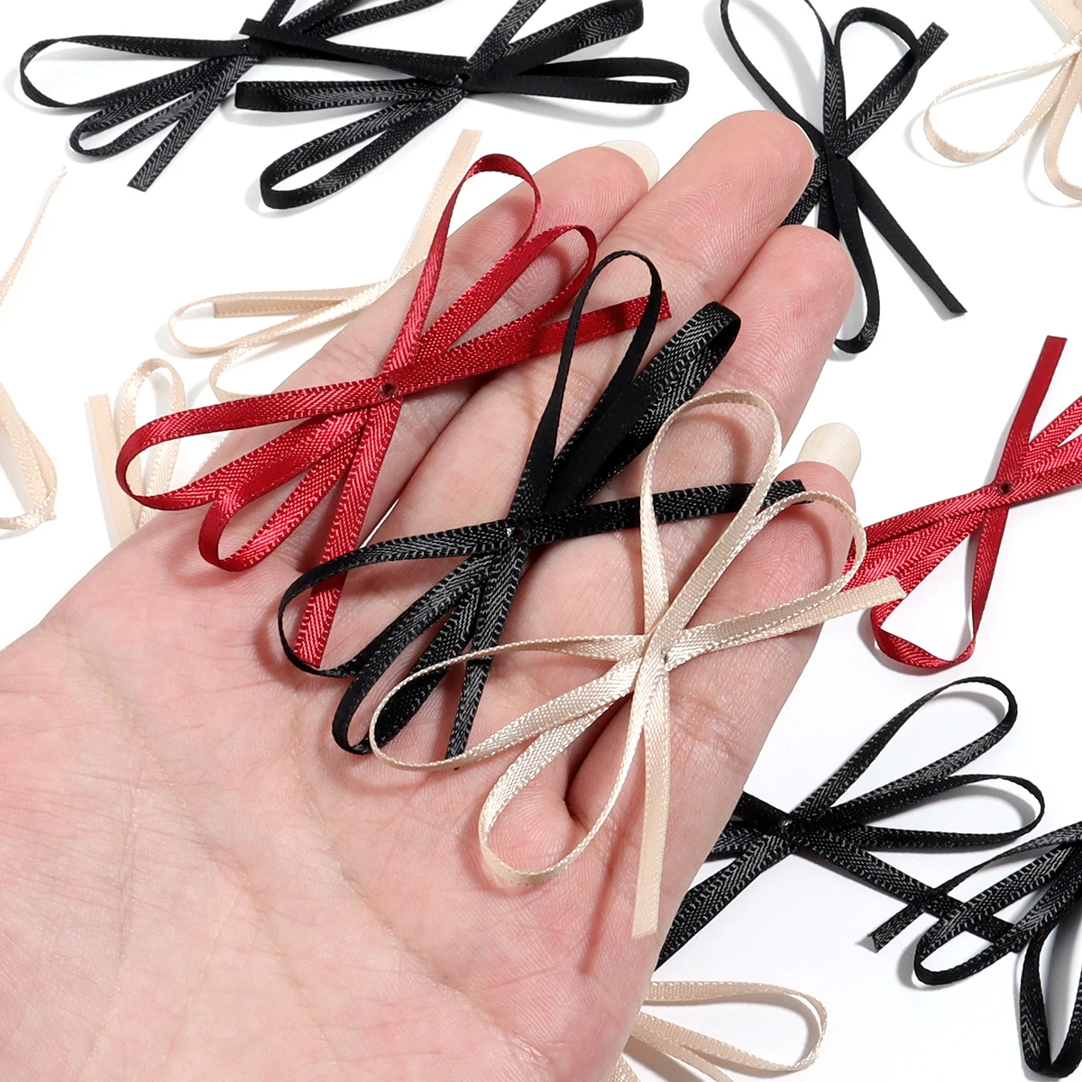 30Pcs 7x4cm Colourful Ribbon Bow Polyester Satin Bows For DIY Sewing Crafts Clothes Headwear Accessories Party Wedding Decora