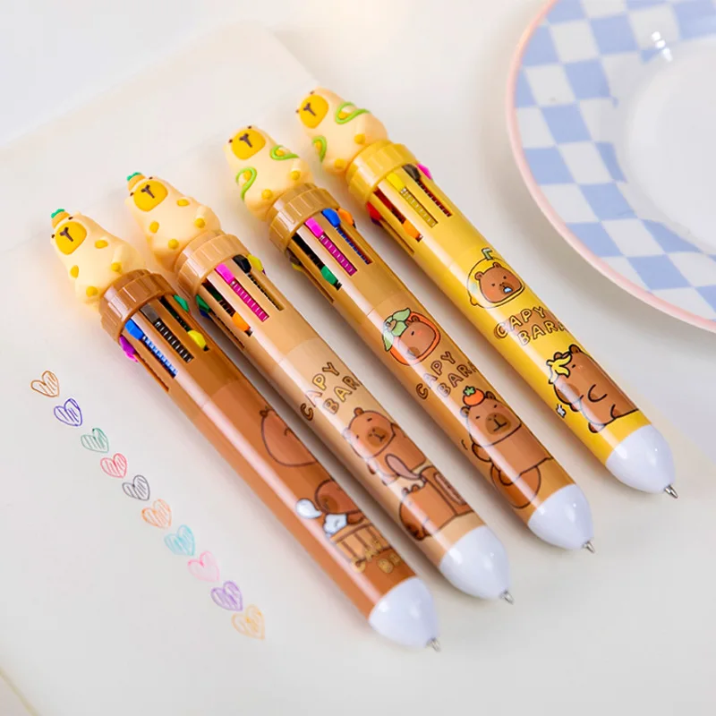 4Pcs Wholesale Kapibara ten-color ballpoint pen creative student stationery a multi-color cute press-type stationery