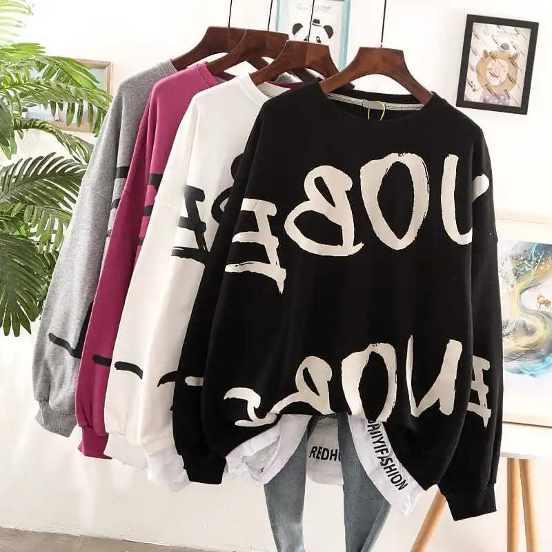 Women's Autumn and Winter Pullover Long Sleeve Printed Sweater Casual Loose Fashion Elegant Commuting Slim Versatile Tops