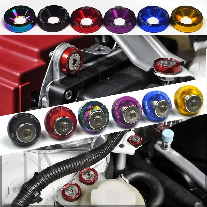 10pcs M6 JDM Car Modified Hex Fasteners Fender Washer Bumper Engine Concave Screws Car Styling Nuts Bolts