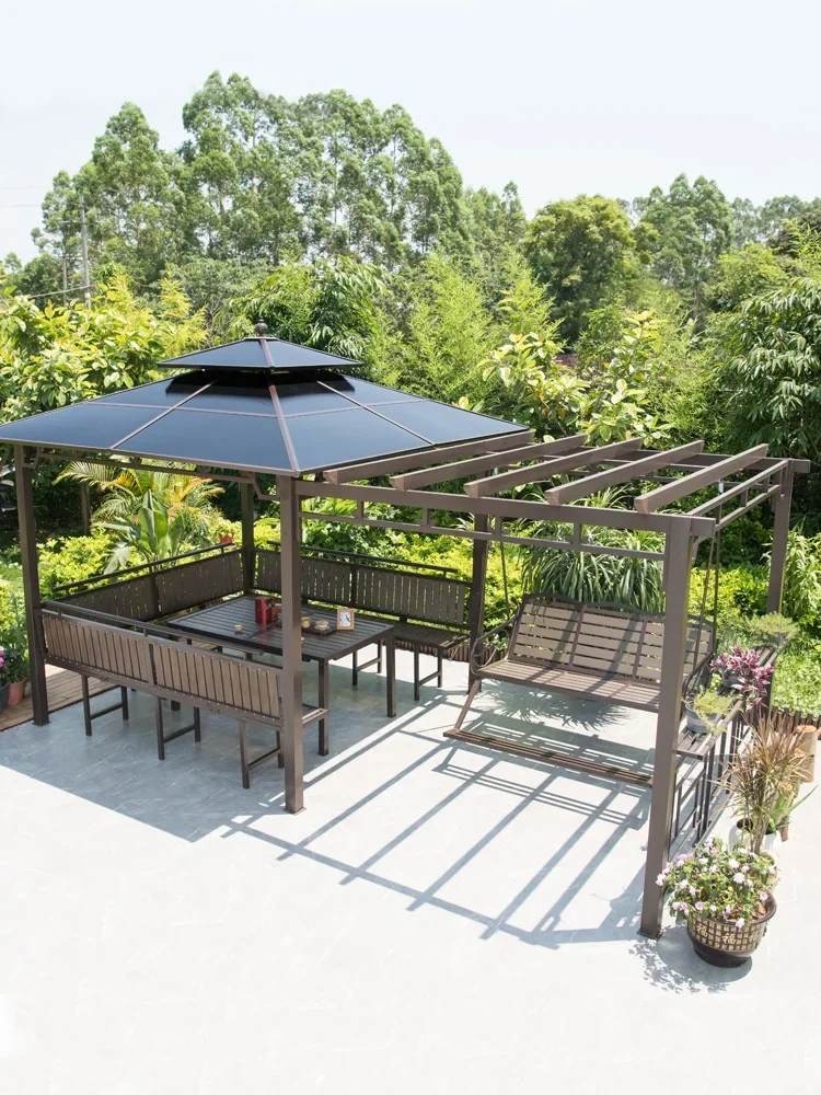 Courtyard gazebo, table chairs, swings, villas, outdoor outdoor, aluminum alloy awning, garden