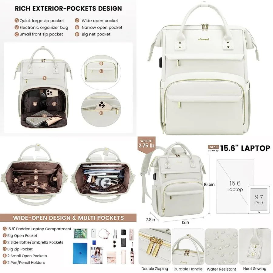 

Leather Laptop Backpack for Women, Travel Backpack Purse Nurse Teacher Backpacks Computer Laptop Bag, Professional College Buse