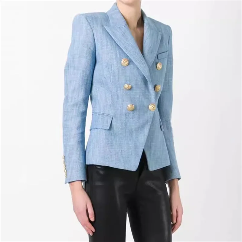 Women\'s jacket 2024 autumn new in outerwears double breasted slim suit jacket Metal button decoration long sleeved top y2k Coat