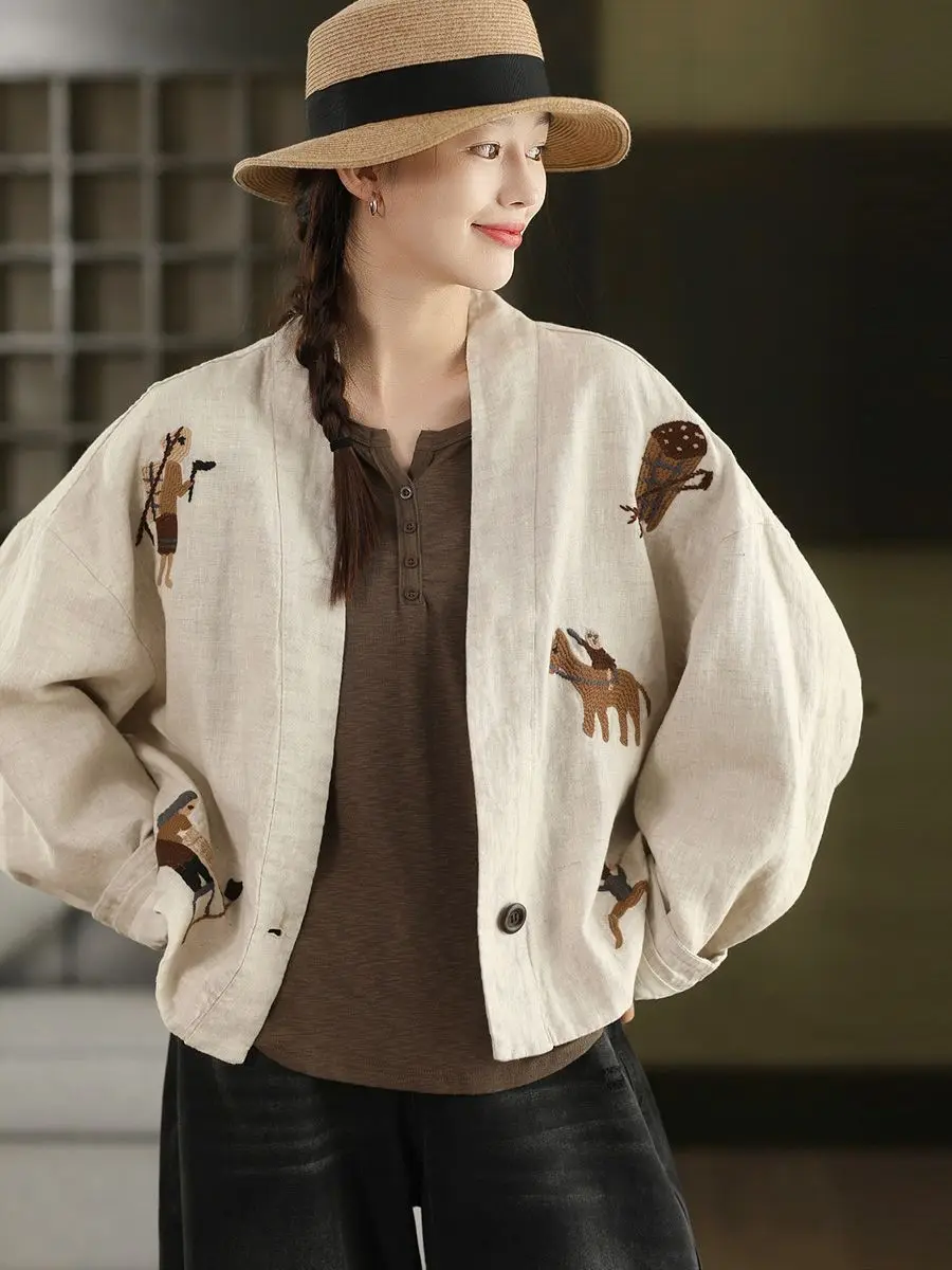 Women's Vintage Heavy Embroidered Jacket Ethnic Style Loose Casual Shirt for Spring/Fall Boho Chic Versatile Slimming Coat Top