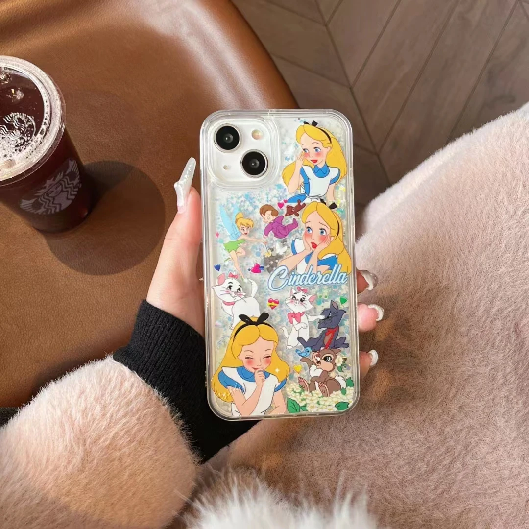 Anime cute quicksand Cinderella cartoon flash phone suitable for iPhone 6p 7p 8p X Xr Max 11 13 12 14 15 Pro Max luminous case